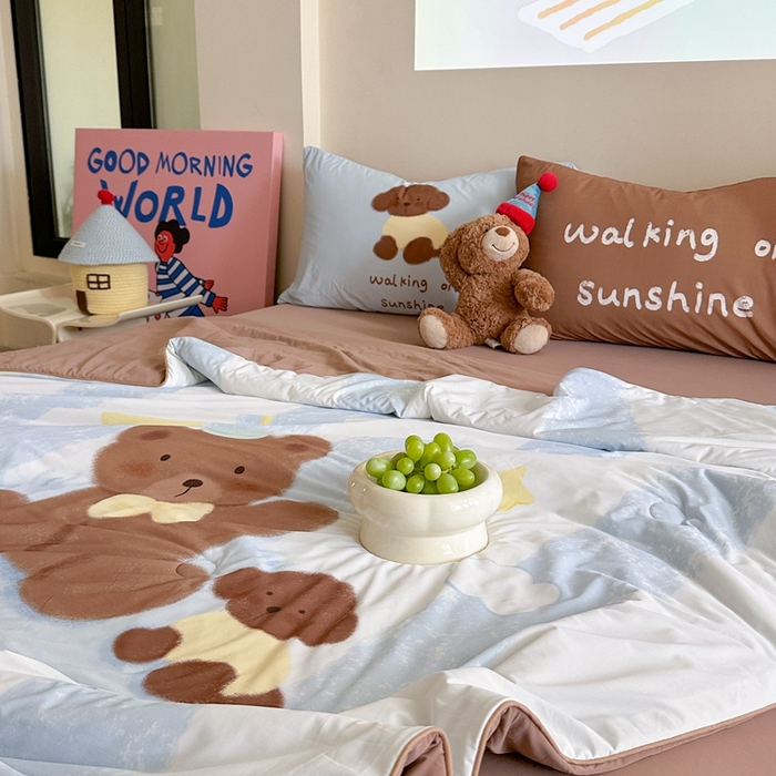 91家纺网 家纺一手货源 找家纺 觅糖2025卡通数码凉感夏被  巧克力熊