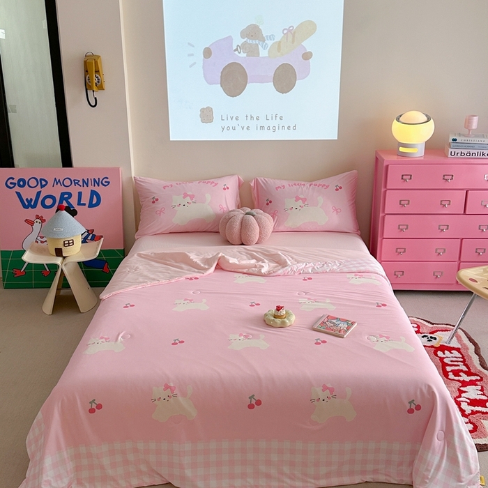 觅糖2025卡通数码凉感夏被  樱桃猫