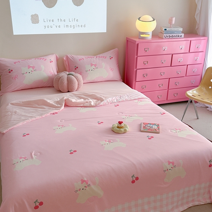 91家纺网 家纺一手货源 找家纺 觅糖2025卡通数码凉感夏被  樱桃猫