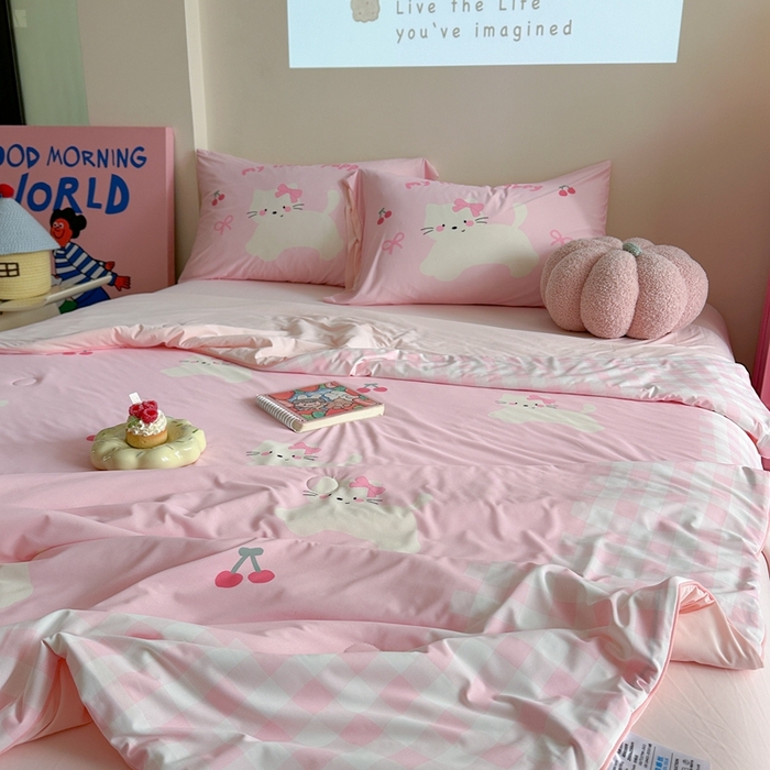 91家纺网 家纺一手货源 找家纺 觅糖2025卡通数码凉感夏被  樱桃猫