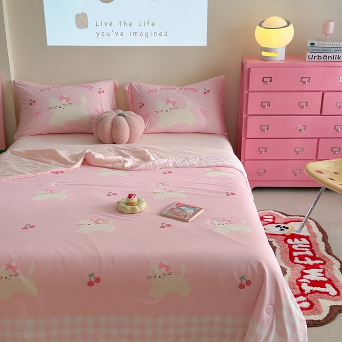 91家纺网 家纺一手货源 找家纺 觅糖2025卡通数码凉感夏被  樱桃猫