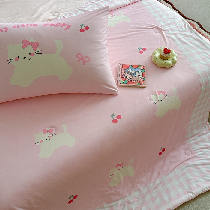 91家纺网 家纺一手货源 找家纺 觅糖2025卡通数码凉感夏被  樱桃猫