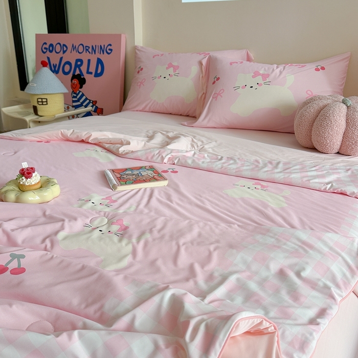 91家纺网 家纺一手货源 找家纺 觅糖2025卡通数码凉感夏被  樱桃猫