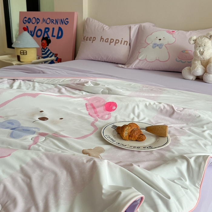 91家纺网 家纺一手货源 找家纺 觅糖2025卡通数码凉感夏被  云朵狗