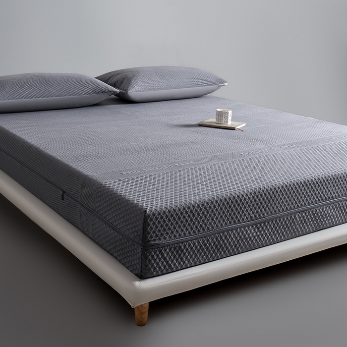 91家纺网 家纺一手货源 找家纺 叠派家纺 2025新款字母压花六面全包单床笠 床笠单件 灰色