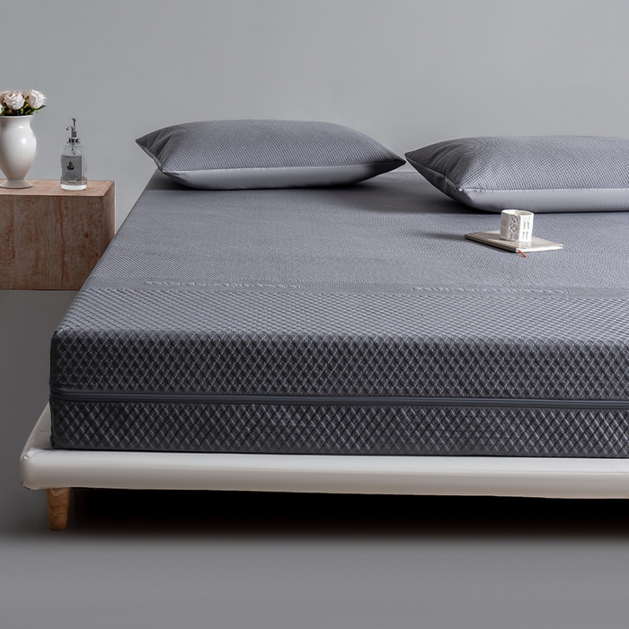 91家纺网 家纺一手货源 找家纺 叠派家纺 2025新款字母压花六面全包单床笠 床笠单件 灰色