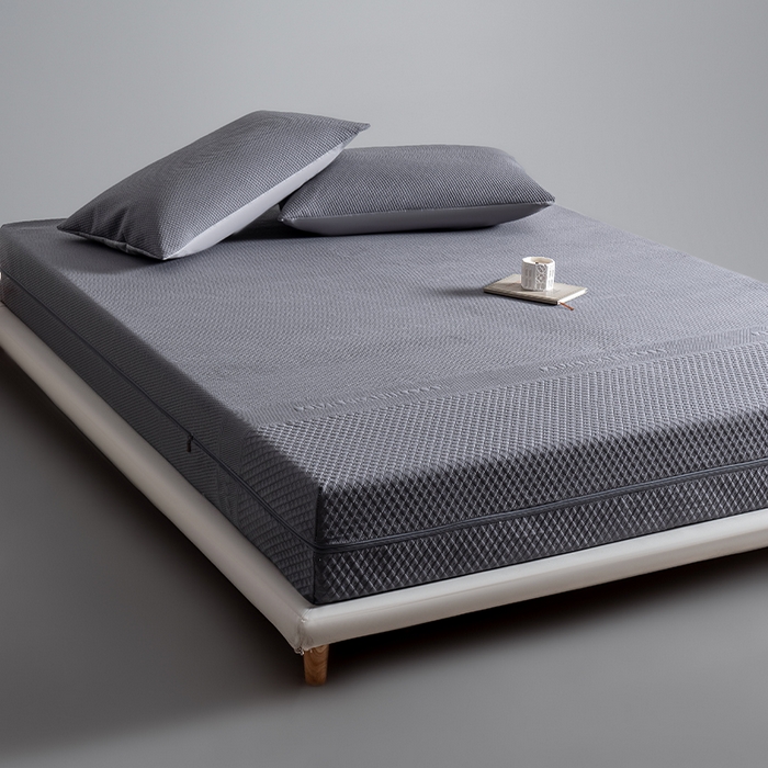 91家纺网 家纺一手货源 找家纺 叠派家纺 2025新款字母压花六面全包单床笠 床笠单件 灰色