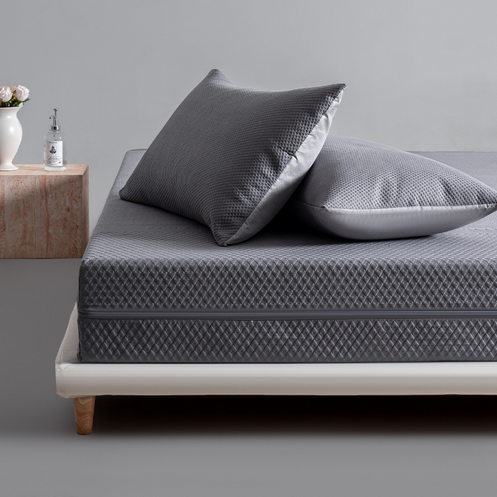 91家纺网 家纺一手货源 找家纺 叠派家纺 2025新款字母压花六面全包单床笠 床笠单件 灰色