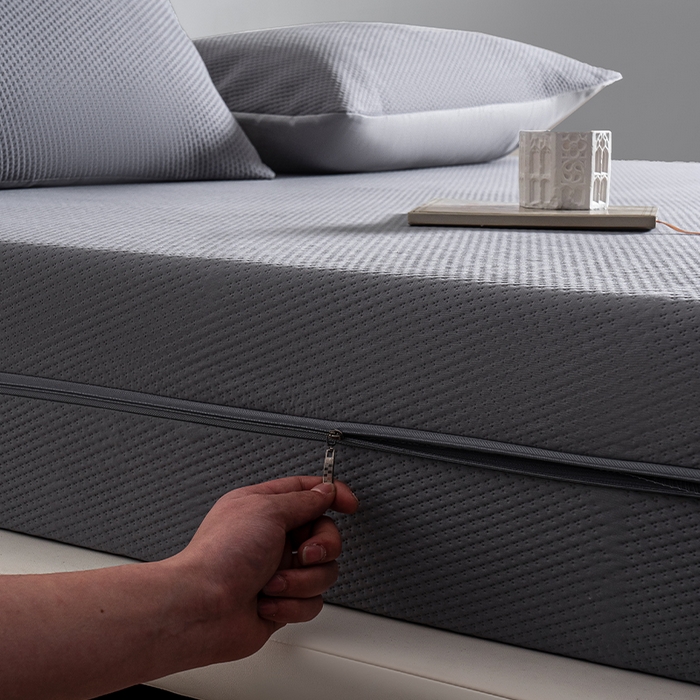 91家纺网 家纺一手货源 找家纺 叠派家纺 2025新款字母压花六面全包单床笠 床笠单件 灰色