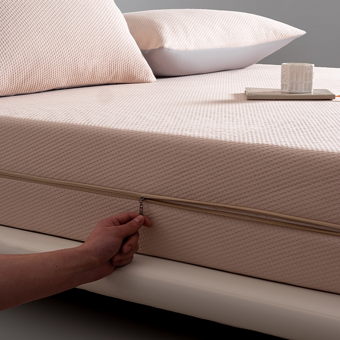 91家纺网 家纺一手货源 找家纺 叠派家纺 2025新款字母压花六面全包单床笠 床笠单件 卡其