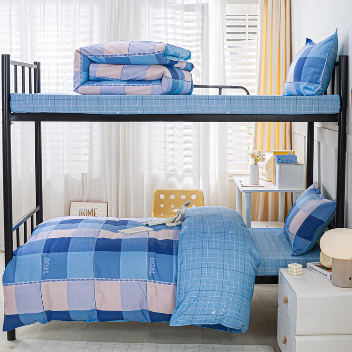 91家纺网 家纺一手货源 找家纺 锦润家纺 2025新款12868床笠床垫套全棉印花学生三件套六件套多件套杰西-蓝