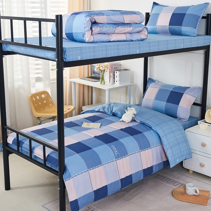 91家纺网 家纺一手货源 找家纺 锦润家纺 2025新款12868床笠床垫套全棉印花学生三件套六件套多件套杰西-蓝