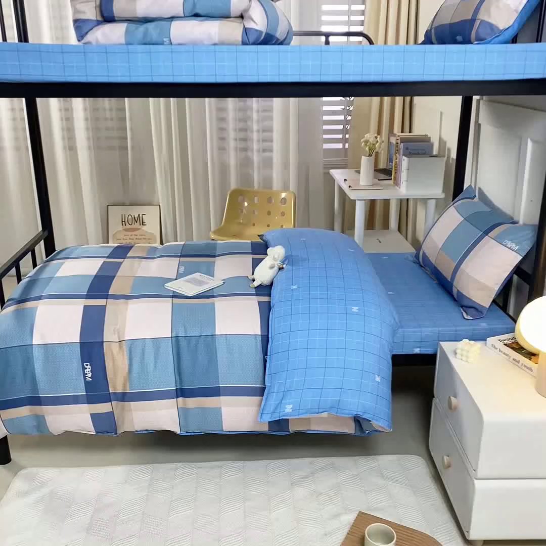 91家纺网 家纺一手货源 找家纺 锦润家纺 2025新款12868床笠床垫套全棉印花学生三件套六件套多件套杰西-蓝