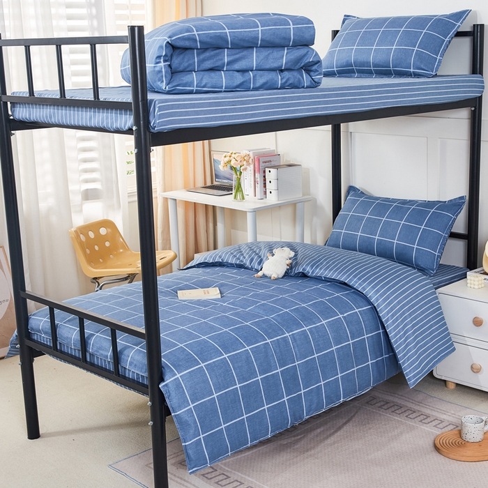 91家纺网 家纺一手货源 找家纺 锦润家纺 2025新款12868床笠床垫套全棉印花学生三件套六件套多件套克莱德蓝