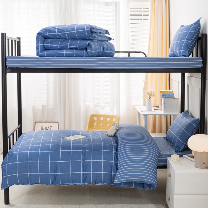 91家纺网 家纺一手货源 找家纺 锦润家纺 2025新款12868床笠床垫套全棉印花学生三件套六件套多件套克莱德蓝