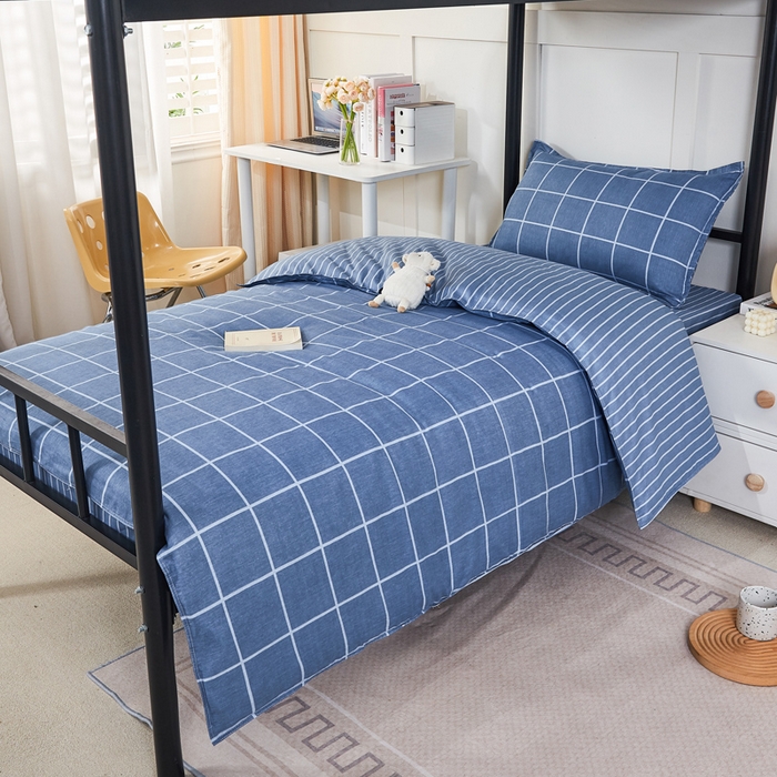 锦润家纺 2025新款12868床笠床垫套全棉印花学生三件套六件套多件套克莱德蓝