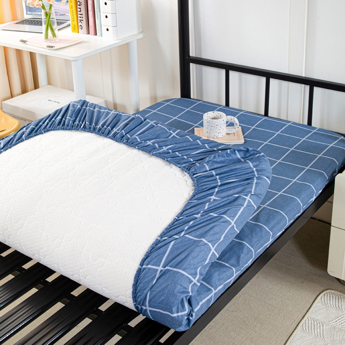 91家纺网 家纺一手货源 找家纺 锦润家纺 2025新款12868床笠床垫套全棉印花学生三件套六件套多件套克莱德蓝