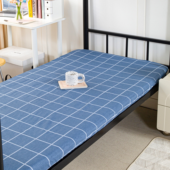 91家纺网 家纺一手货源 找家纺 锦润家纺 2025新款12868床笠床垫套全棉印花学生三件套六件套多件套克莱德蓝