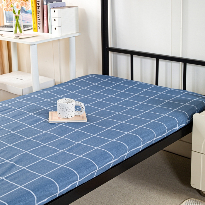 91家纺网 家纺一手货源 找家纺 锦润家纺 2025新款12868床笠床垫套全棉印花学生三件套六件套多件套克莱德蓝