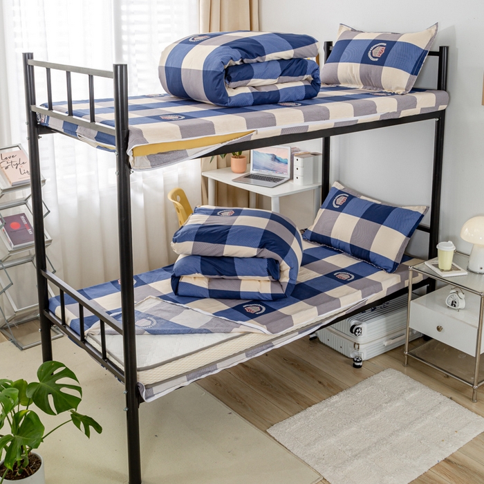 91家纺网 家纺一手货源 找家纺 锦润家纺 2025新款12868床笠床垫套全棉印花学生三件套六件套多件套蓝大格