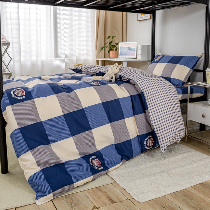 91家纺网 家纺一手货源 找家纺 锦润家纺 2025新款12868床笠床垫套全棉印花学生三件套六件套多件套蓝大格