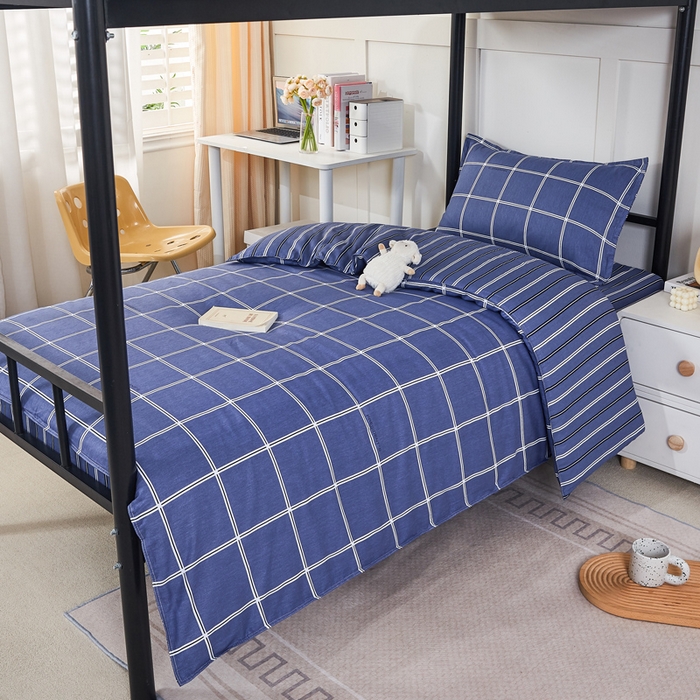 91家纺网 家纺一手货源 找家纺 锦润家纺 2025新款12868床笠床垫套全棉印花学生三件套六件套多件套幸福定制-蓝