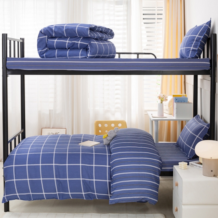 91家纺网 家纺一手货源 找家纺 锦润家纺 2025新款12868床笠床垫套全棉印花学生三件套六件套多件套幸福定制-蓝