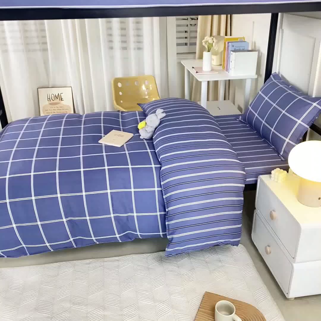 91家纺网 家纺一手货源 找家纺 锦润家纺 2025新款12868床笠床垫套全棉印花学生三件套六件套多件套幸福定制-蓝