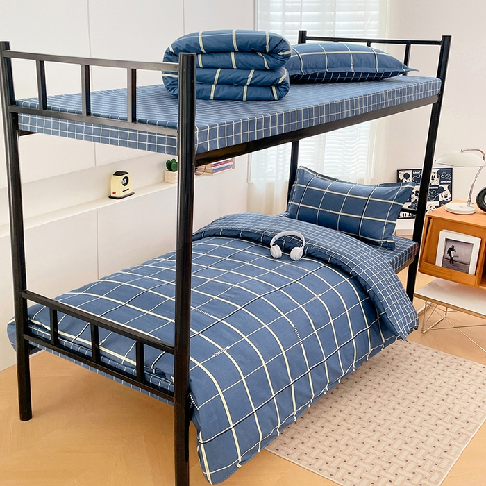 91家纺网 家纺一手货源 找家纺 锦润家纺2025新款全棉13372学生三件套纯棉宿舍六件套 流行前沿-蓝