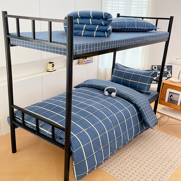 91家纺网 家纺一手货源 找家纺 锦润家纺2025新款全棉13372学生三件套纯棉宿舍六件套 流行前沿-蓝