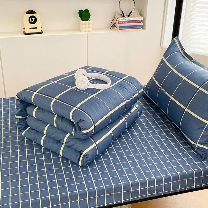 91家纺网 家纺一手货源 找家纺 锦润家纺2025新款全棉13372学生三件套纯棉宿舍六件套 流行前沿-蓝