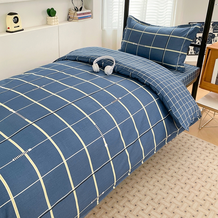 91家纺网 家纺一手货源 找家纺 锦润家纺2025新款全棉13372学生三件套纯棉宿舍六件套 流行前沿-蓝