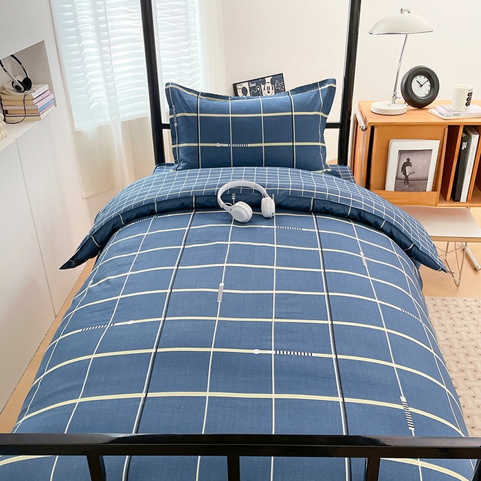 91家纺网 家纺一手货源 找家纺 锦润家纺2025新款全棉13372学生三件套纯棉宿舍六件套 流行前沿-蓝