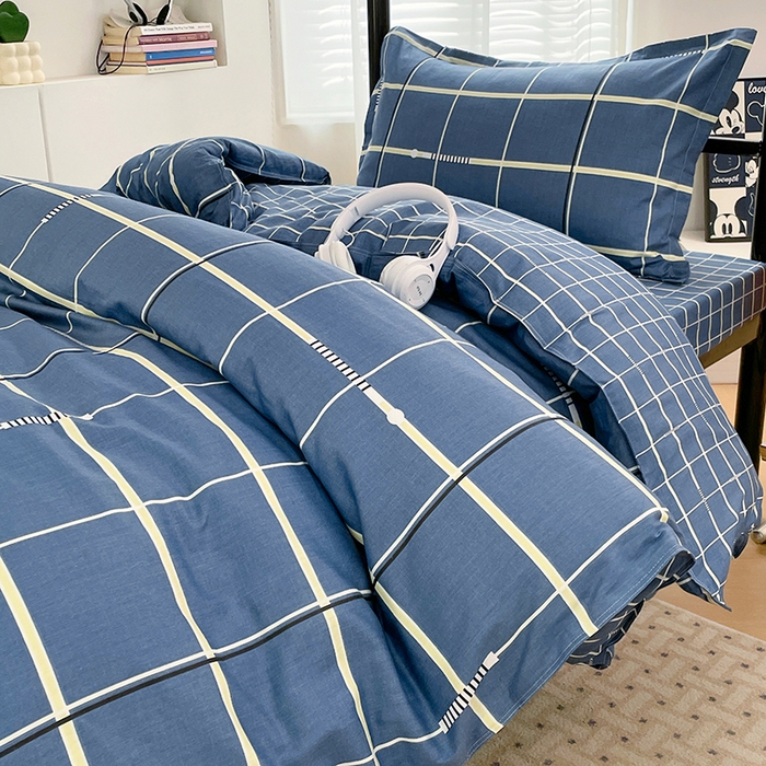 91家纺网 家纺一手货源 找家纺 锦润家纺2025新款全棉13372学生三件套纯棉宿舍六件套 流行前沿-蓝