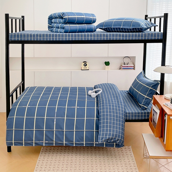 91家纺网 家纺一手货源 找家纺 锦润家纺2025新款全棉13372学生三件套纯棉宿舍六件套 流行前沿-蓝