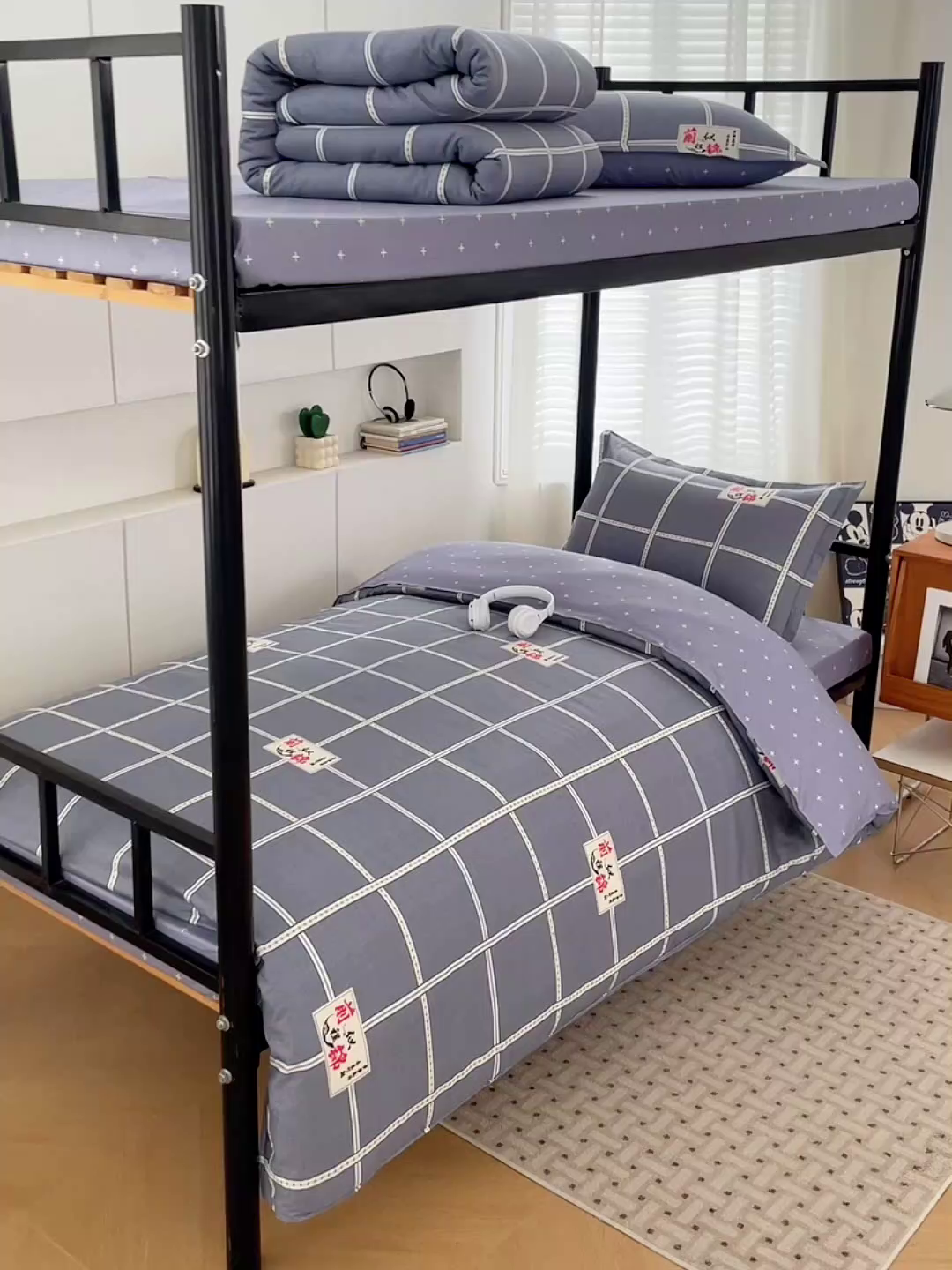 91家纺网 家纺一手货源 找家纺 锦润家纺2025新款全棉13372学生三件套纯棉宿舍六件套 前程似锦-灰