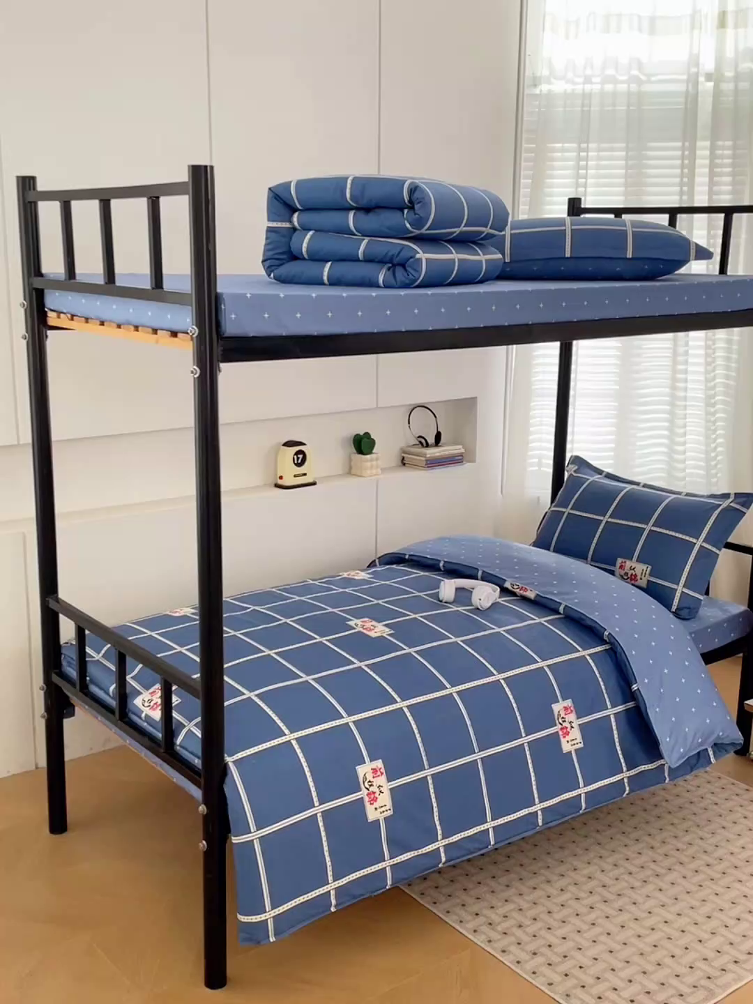 91家纺网 家纺一手货源 找家纺 锦润家纺2025新款全棉13372学生三件套纯棉宿舍六件套 前程似锦-蓝