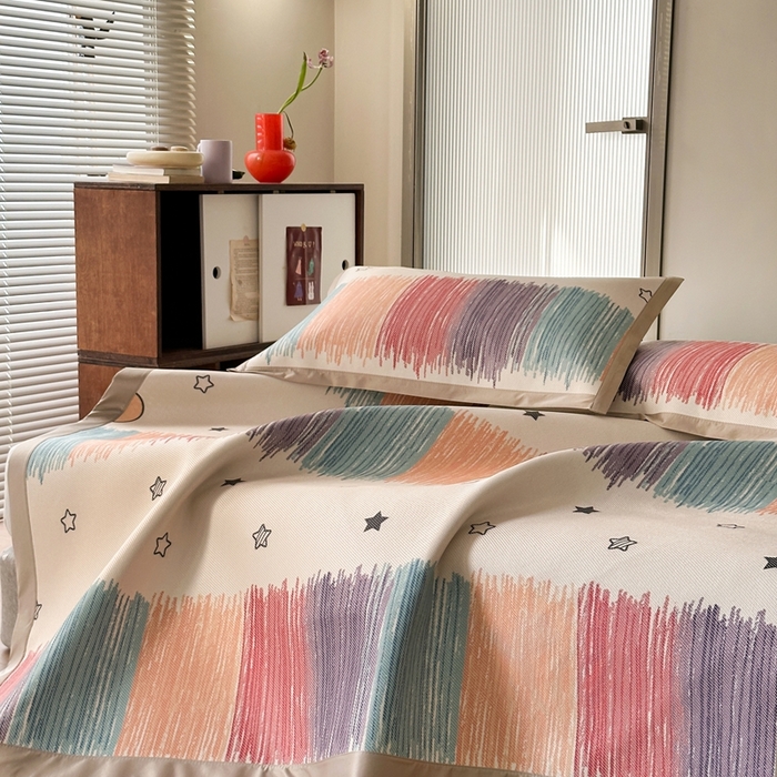 91家纺网 家纺一手货源 找家纺 觅糖家纺 2025春夏新款A类抗菌养生冰藤凉席席子 缤纷夏日