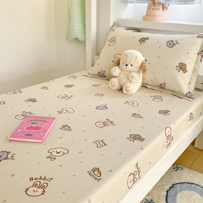 91家纺网 家纺一手货源 找家纺 铭成家纺 2025新款全棉印花学生单床笠系列 宠咖时间