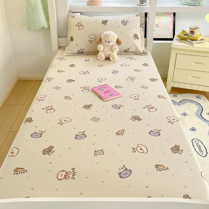 91家纺网 家纺一手货源 找家纺 铭成家纺 2025新款全棉印花学生单床笠系列 宠咖时间