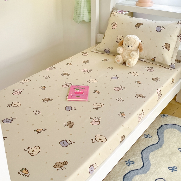 91家纺网 家纺一手货源 找家纺 铭成家纺 2025新款全棉印花学生单床笠系列 宠咖时间