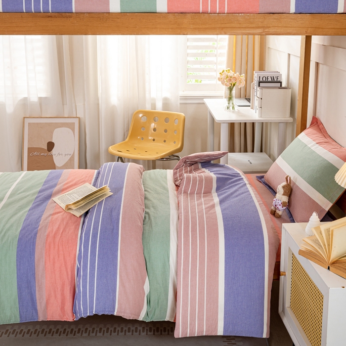 91家纺网 家纺一手货源 找家纺 锦润家纺 2025新款色织水洗棉三件套学生三件套全棉三件套大礼包