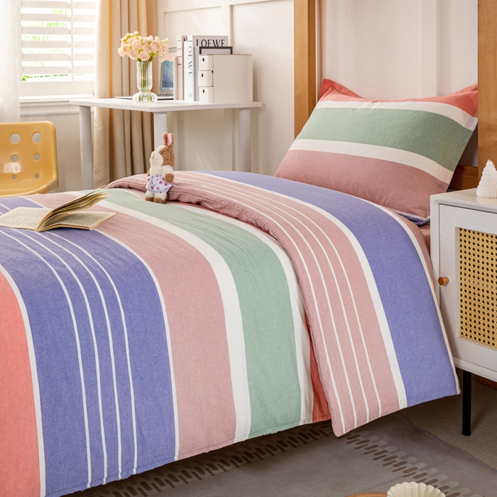 91家纺网 家纺一手货源 找家纺 锦润家纺 2025新款色织水洗棉三件套学生三件套全棉三件套大礼包