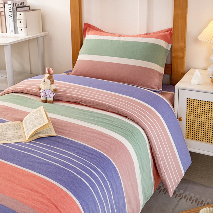 91家纺网 家纺一手货源 找家纺 锦润家纺 2025新款色织水洗棉三件套学生三件套全棉三件套大礼包