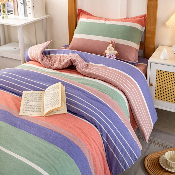 91家纺网 家纺一手货源 找家纺 锦润家纺 2025新款色织水洗棉三件套学生三件套全棉三件套大礼包