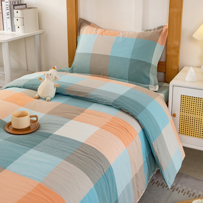 91家纺网 家纺一手货源 找家纺 锦润家纺 2025新款色织水洗棉三件套学生三件套全棉三件套大礼包