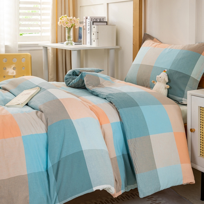 91家纺网 家纺一手货源 找家纺 锦润家纺 2025新款色织水洗棉三件套学生三件套全棉三件套大礼包