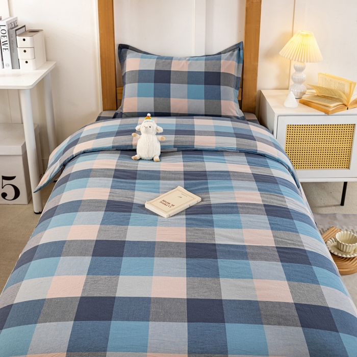 91家纺网 家纺一手货源 找家纺 锦润家纺 2025新款色织水洗棉三件套学生三件套全棉三件套大礼包