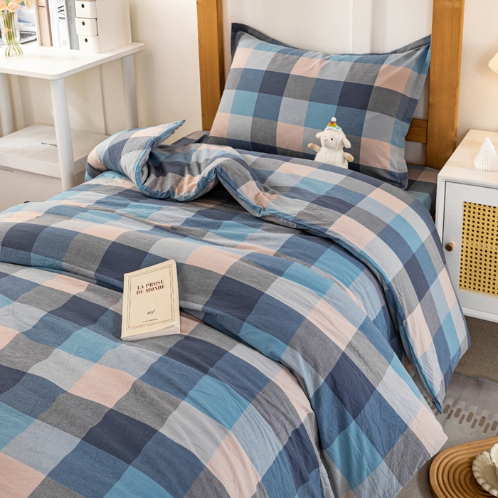 91家纺网 家纺一手货源 找家纺 锦润家纺 2025新款色织水洗棉三件套学生三件套全棉三件套大礼包