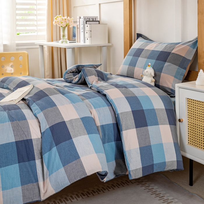 91家纺网 家纺一手货源 找家纺 锦润家纺 2025新款色织水洗棉三件套学生三件套全棉三件套大礼包